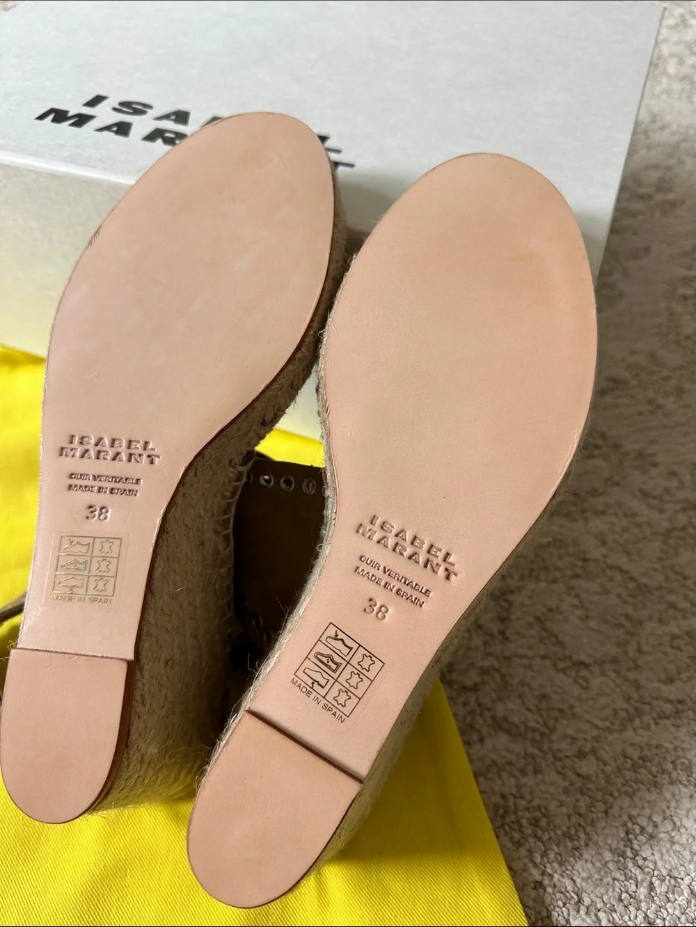 Isabel Marant Brown Leather Studded Espadrille Wedge Sandals